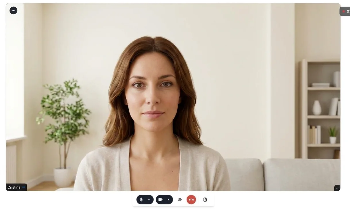 The same video consultation from the patient’s side, with the control bar